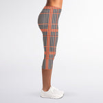 Blue Beige And Orange Glen Plaid Print Women's Capri Leggings