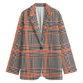 Blue Beige And Orange Glen Plaid Print Women's Cotton Blazer
