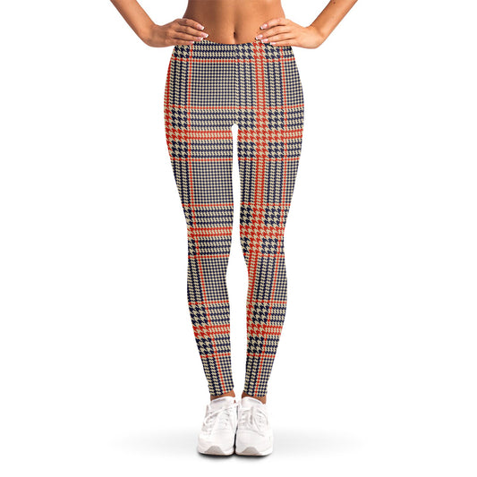 Blue Beige And Orange Glen Plaid Print Women's Leggings
