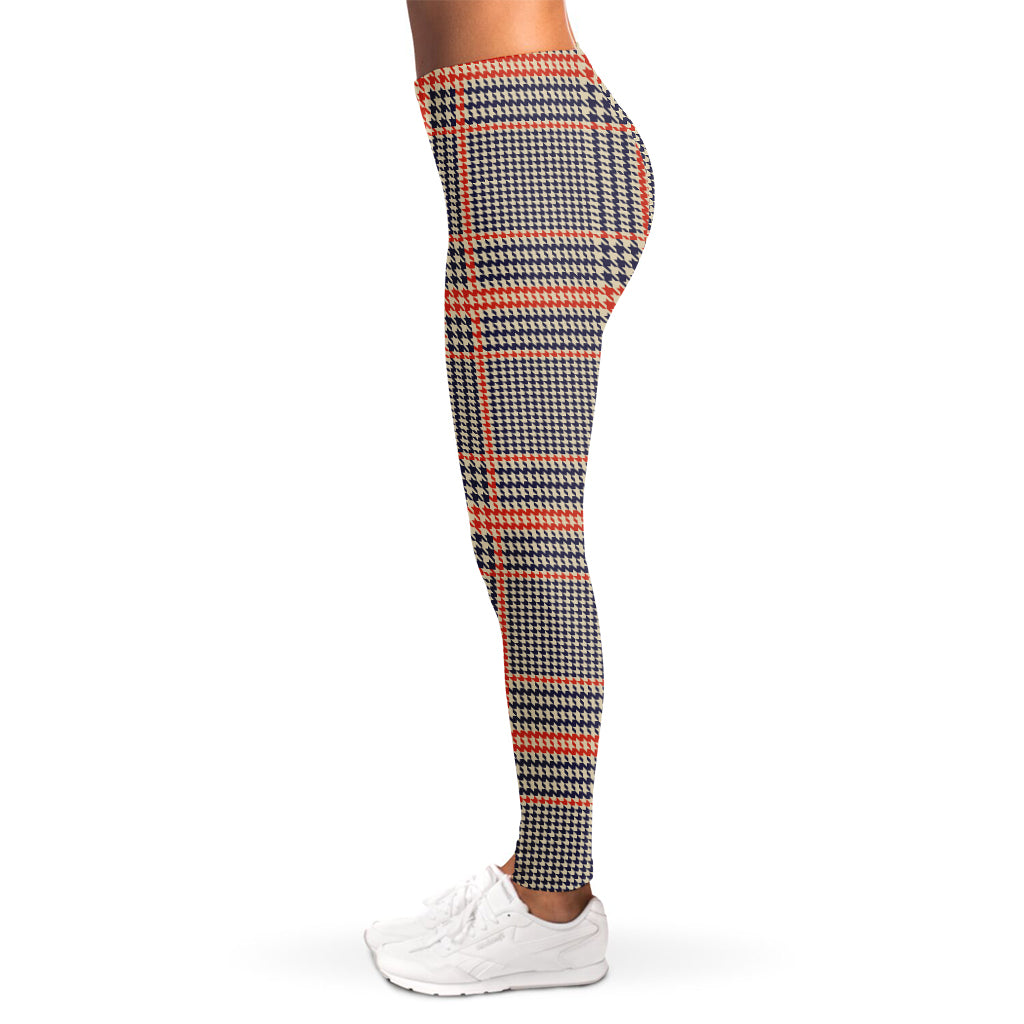 Blue Beige And Orange Glen Plaid Print Women's Leggings