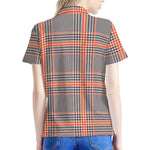 Blue Beige And Orange Glen Plaid Print Women's Polo Shirt