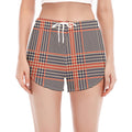 Blue Beige And Orange Glen Plaid Print Women's Split Running Shorts