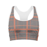 Blue Beige And Orange Glen Plaid Print Women's Sports Bra