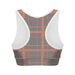 Blue Beige And Orange Glen Plaid Print Women's Sports Bra
