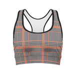Blue Beige And Orange Glen Plaid Print Women's Sports Bra