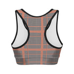 Blue Beige And Orange Glen Plaid Print Women's Sports Bra