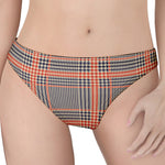 Blue Beige And Orange Glen Plaid Print Women's Thong