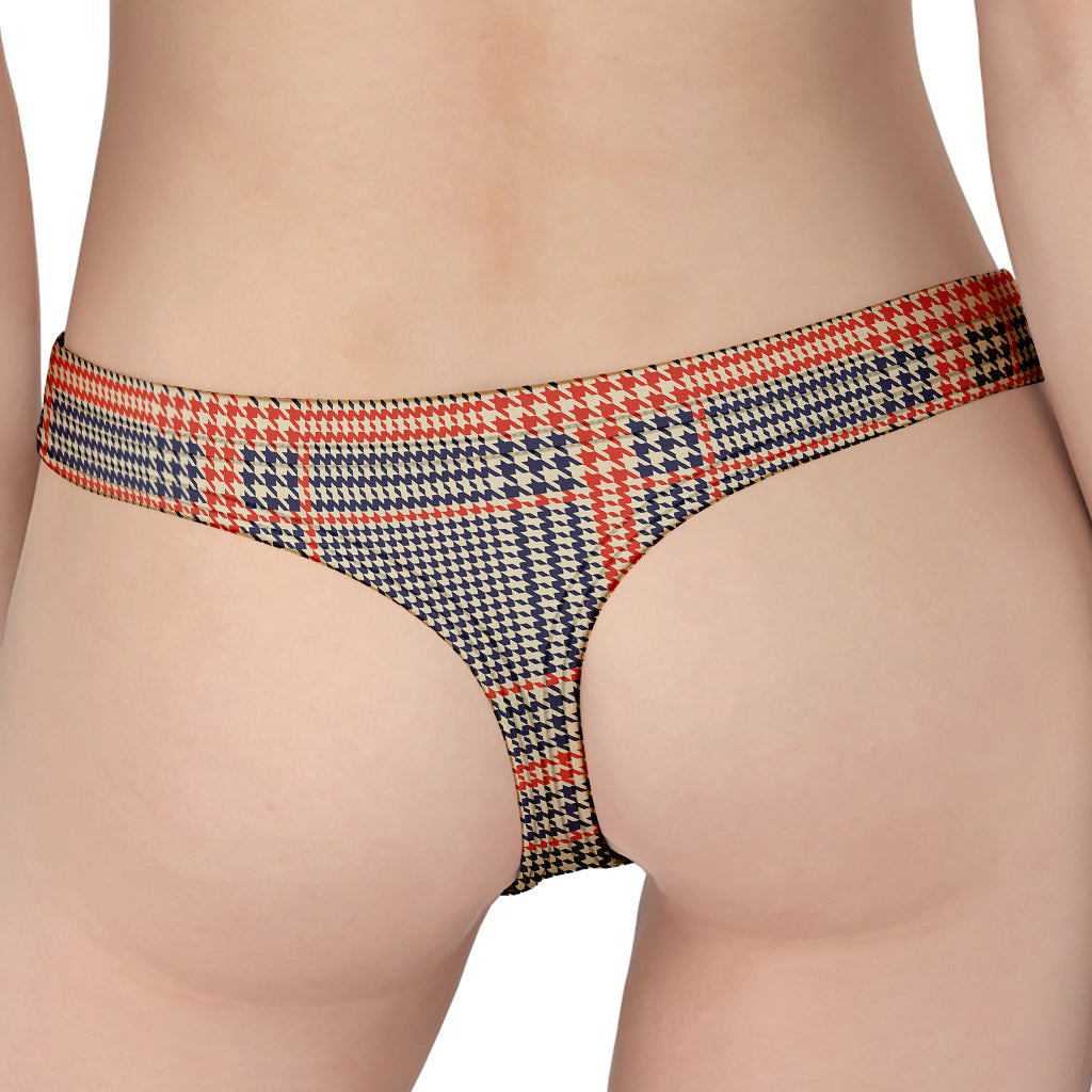 Blue Beige And Orange Glen Plaid Print Women's Thong