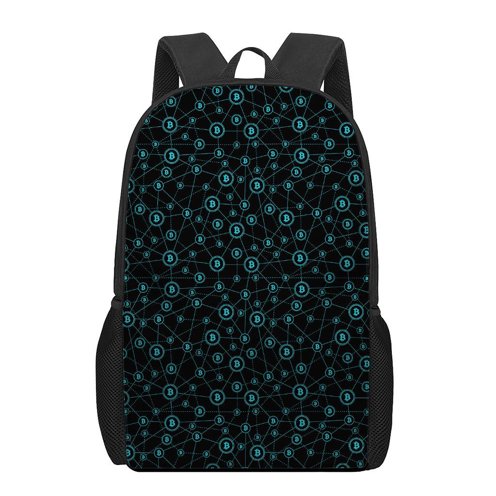 Blue Bitcoin Pattern Print 17 Inch Backpack