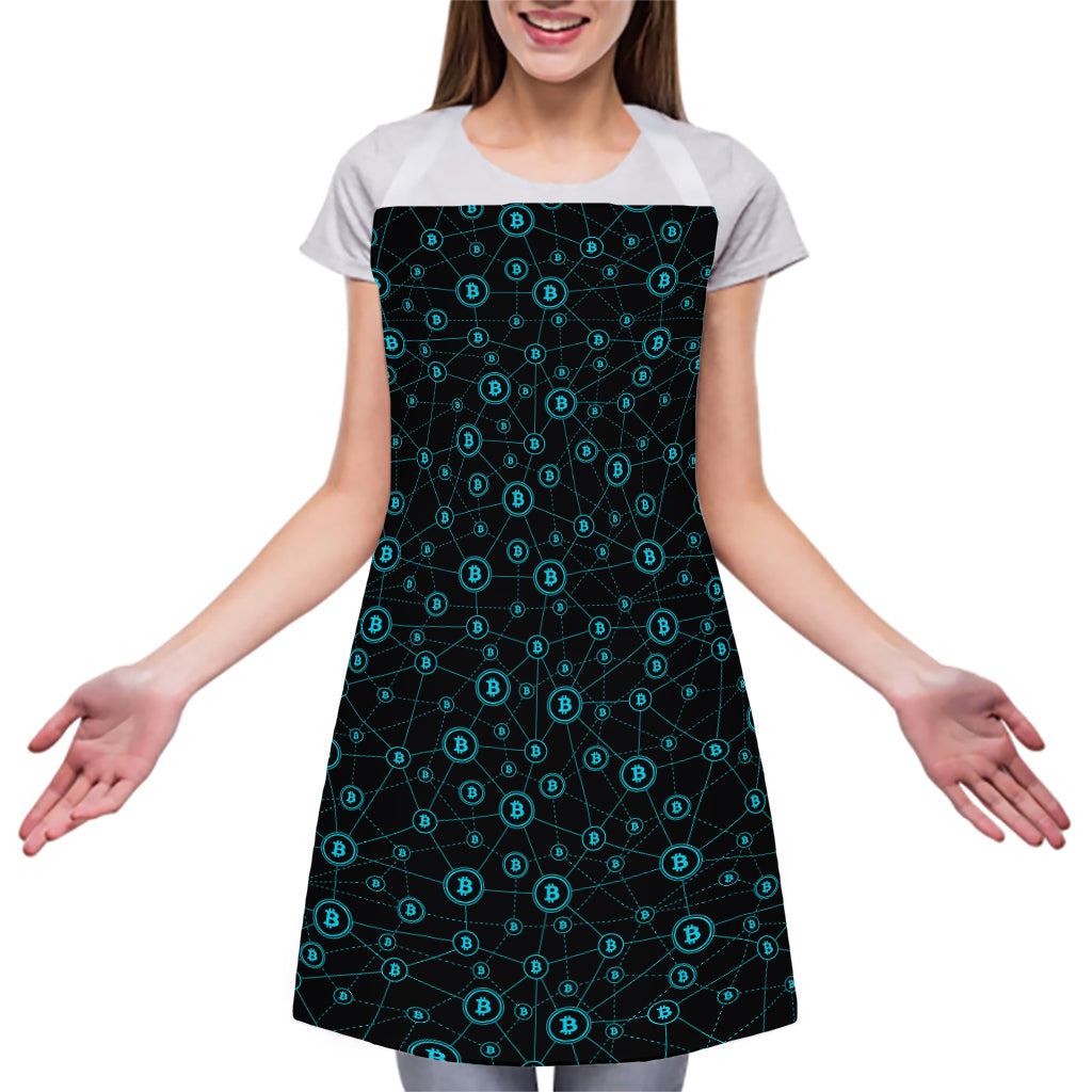 Blue Bitcoin Pattern Print Adjustable Apron