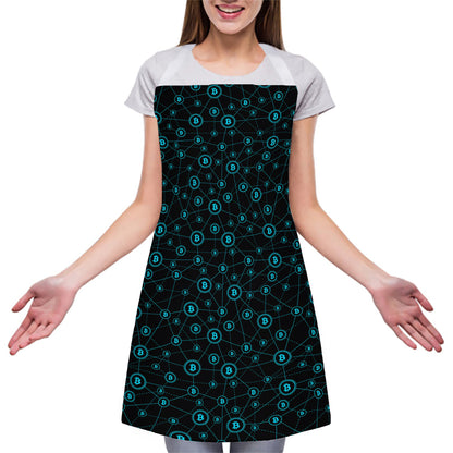 Blue Bitcoin Pattern Print Adjustable Apron
