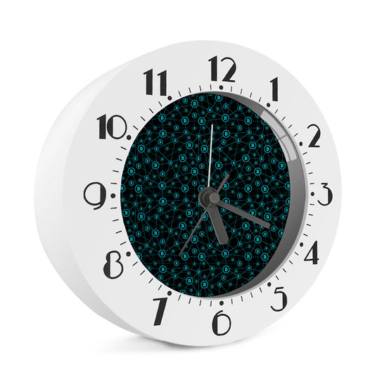 Blue Bitcoin Pattern Print Alarm Clock