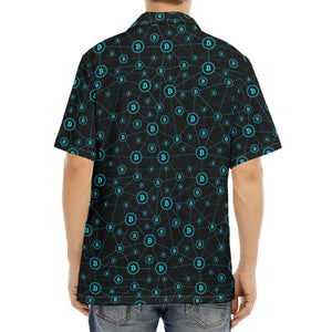 Blue Bitcoin Pattern Print Aloha Shirt