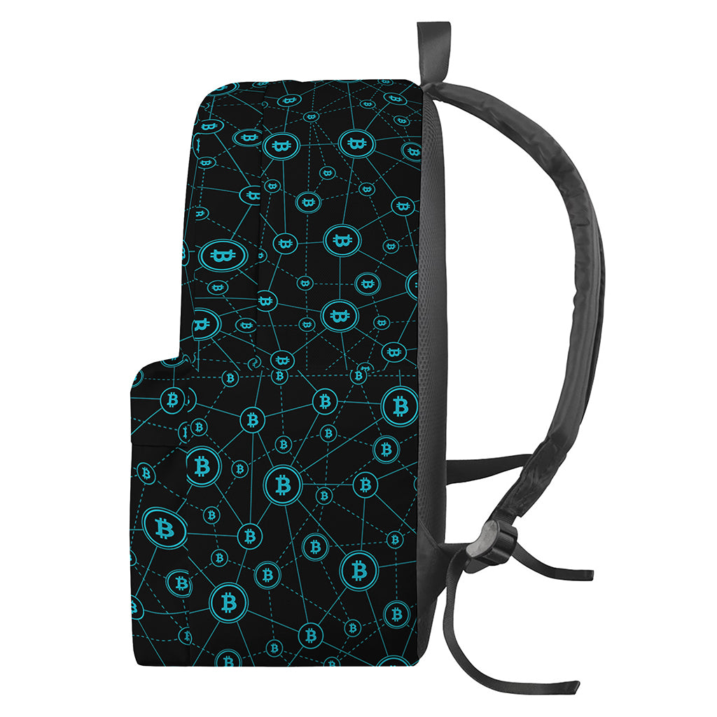 Blue Bitcoin Pattern Print Backpack