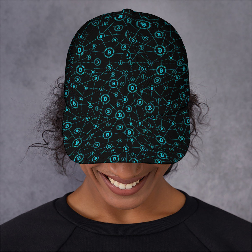 Blue Bitcoin Pattern Print Baseball Cap