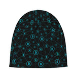 Blue Bitcoin Pattern Print Beanie