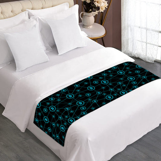Blue Bitcoin Pattern Print Bed Runner