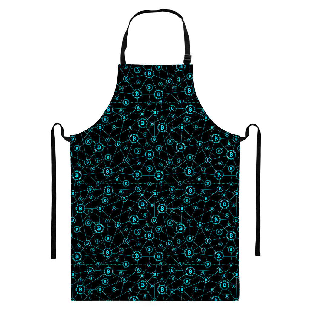 Blue Bitcoin Pattern Print Bib Apron With Pocket