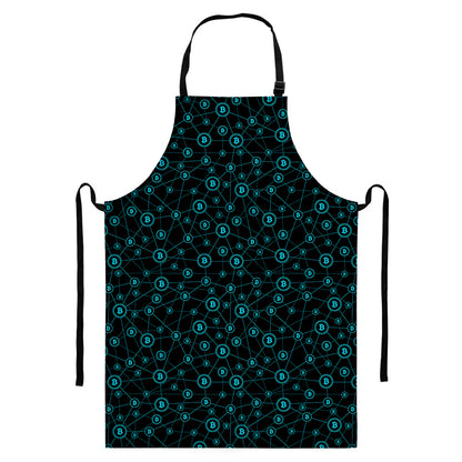 Blue Bitcoin Pattern Print Bib Apron With Pocket