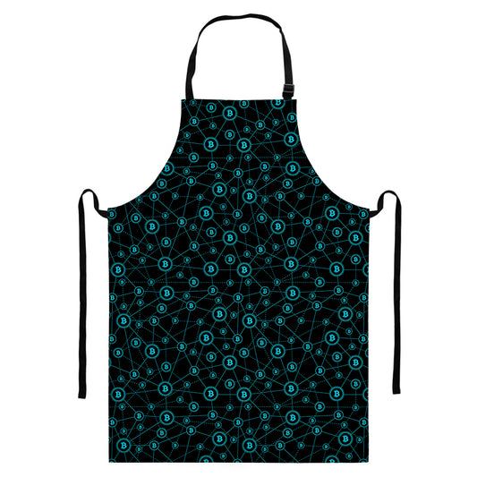 Blue Bitcoin Pattern Print Bib Apron With Pocket