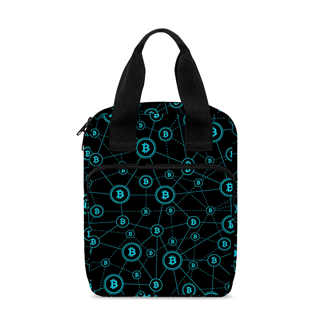 Blue Bitcoin Pattern Print Bible Tote Bag