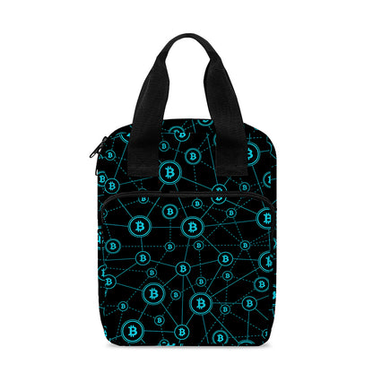 Blue Bitcoin Pattern Print Bible Tote Bag