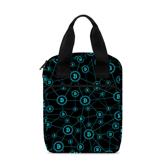 Blue Bitcoin Pattern Print Bible Tote Bag