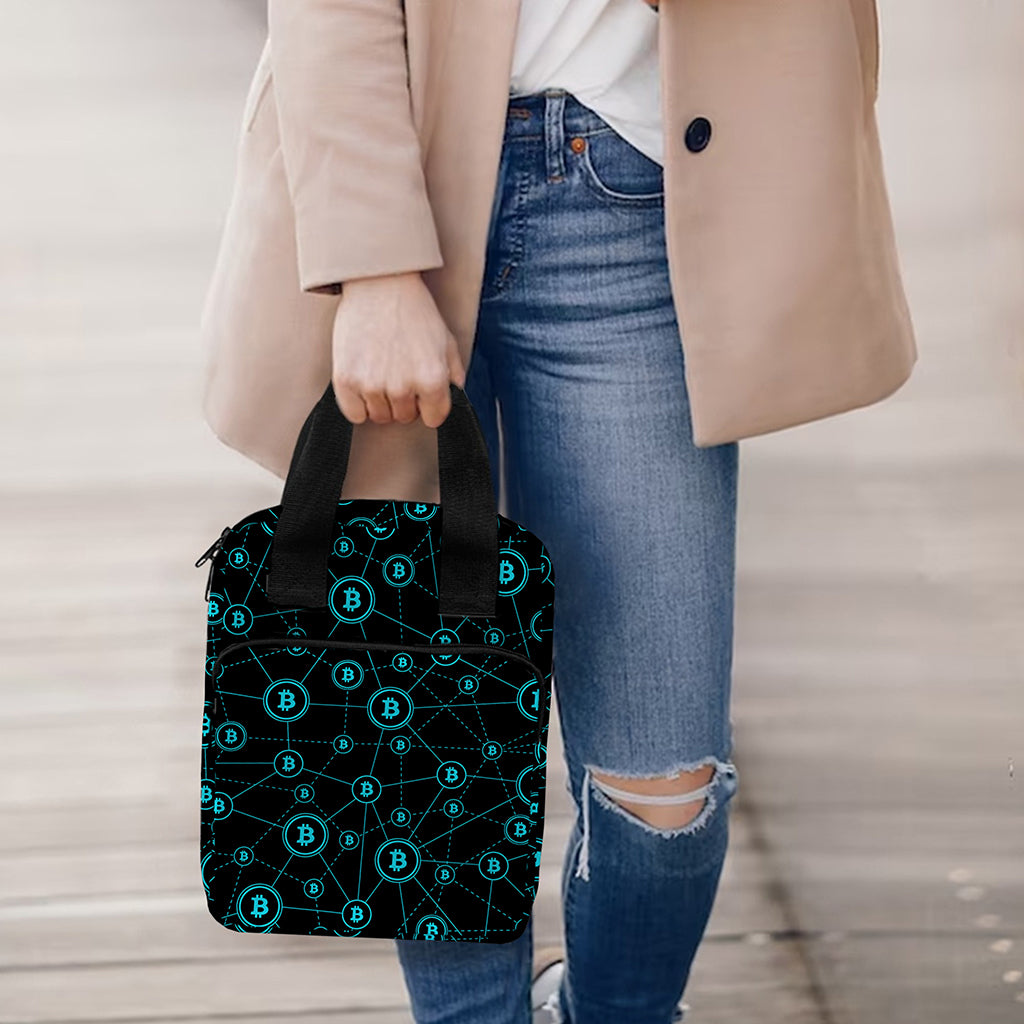 Blue Bitcoin Pattern Print Bible Tote Bag