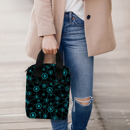 Blue Bitcoin Pattern Print Bible Tote Bag