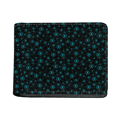Blue Bitcoin Pattern Print Bifold Wallet