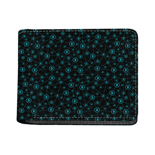 Blue Bitcoin Pattern Print Bifold Wallet