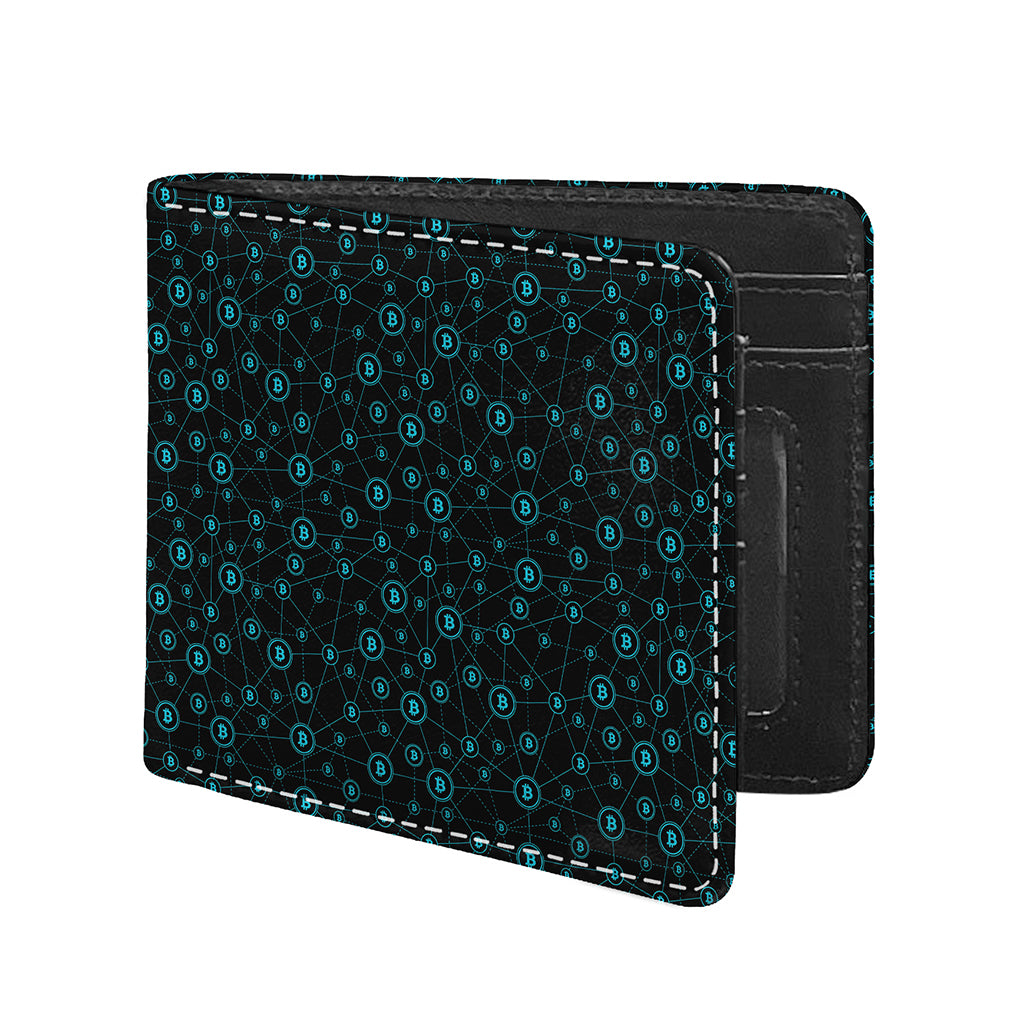Blue Bitcoin Pattern Print Bifold Wallet