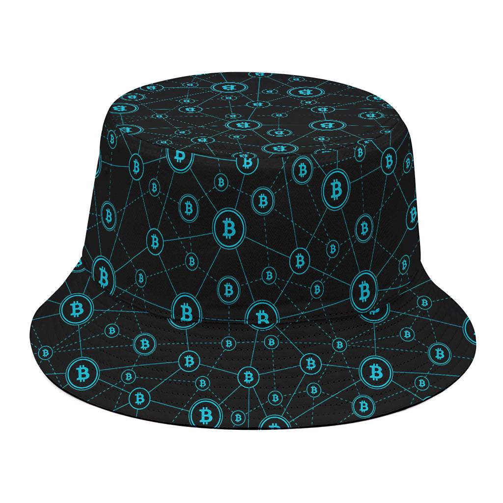 Blue Bitcoin Pattern Print Bucket Hat