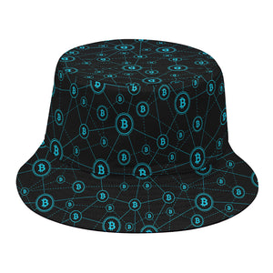 Blue Bitcoin Pattern Print Bucket Hat