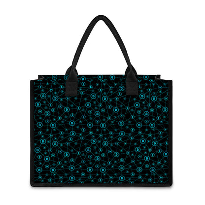 Blue Bitcoin Pattern Print Canvas Tote Bag