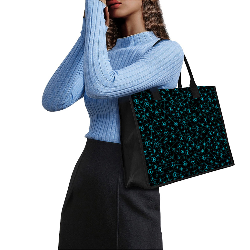 Blue Bitcoin Pattern Print Canvas Tote Bag