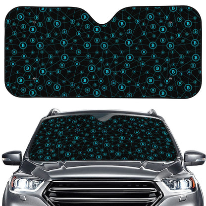 Blue Bitcoin Pattern Print Car Windshield Sun Shade