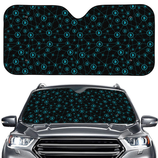 Blue Bitcoin Pattern Print Car Windshield Sun Shade