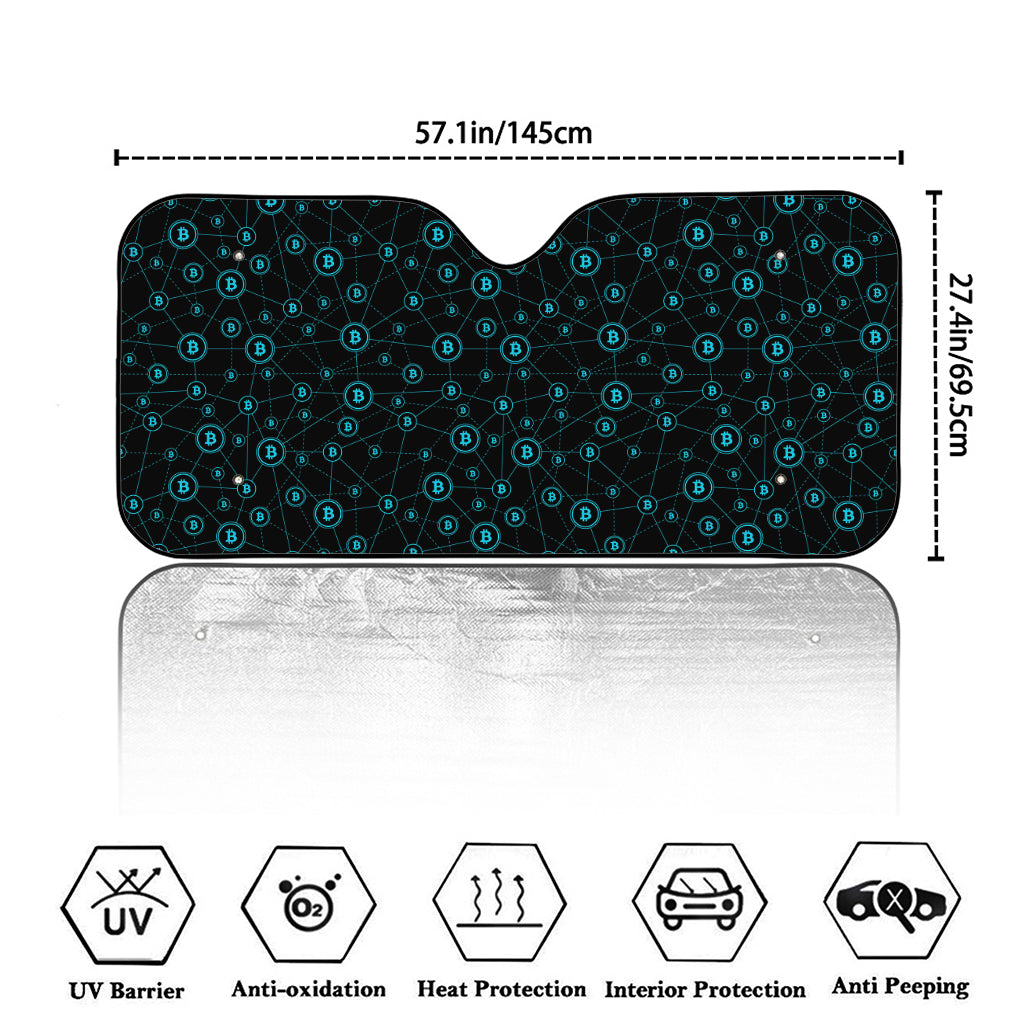 Blue Bitcoin Pattern Print Car Windshield Sun Shade