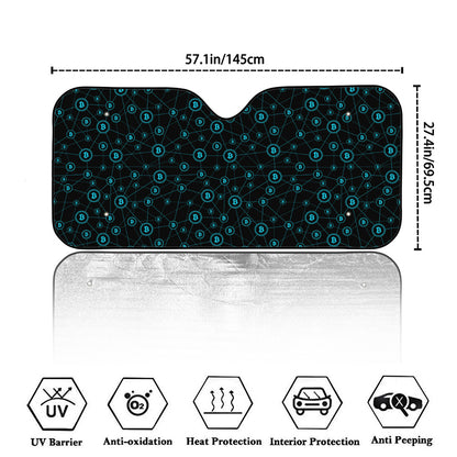 Blue Bitcoin Pattern Print Car Windshield Sun Shade