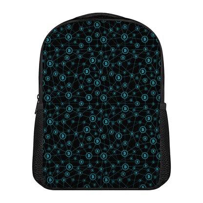 Blue Bitcoin Pattern Print Casual Backpack