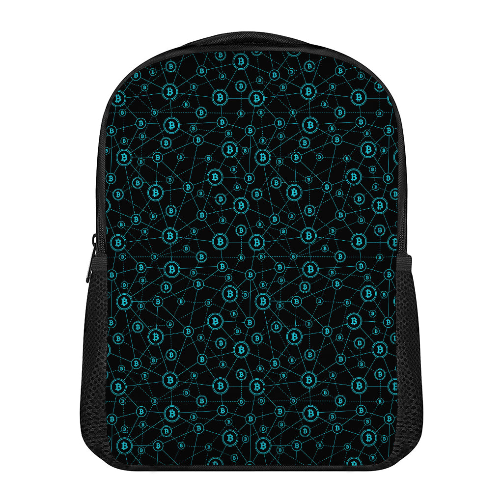 Blue Bitcoin Pattern Print Casual Backpack