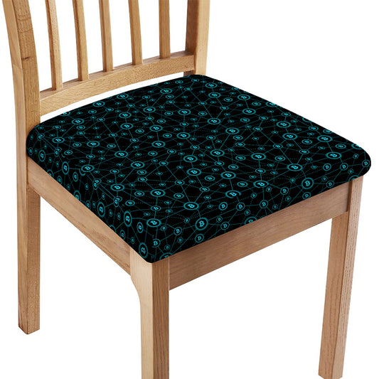 Blue Bitcoin Pattern Print Chair Cushion Cover