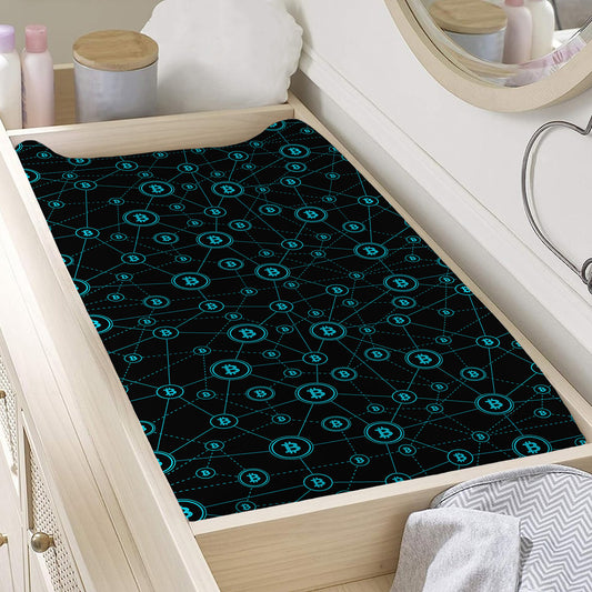 Blue Bitcoin Pattern Print Changing Pad Cover