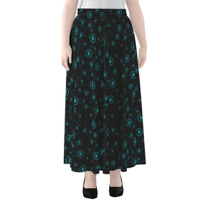 Blue Bitcoin Pattern Print Chiffon Maxi Skirt