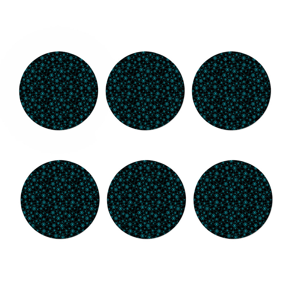 Blue Bitcoin Pattern Print Coaster Set