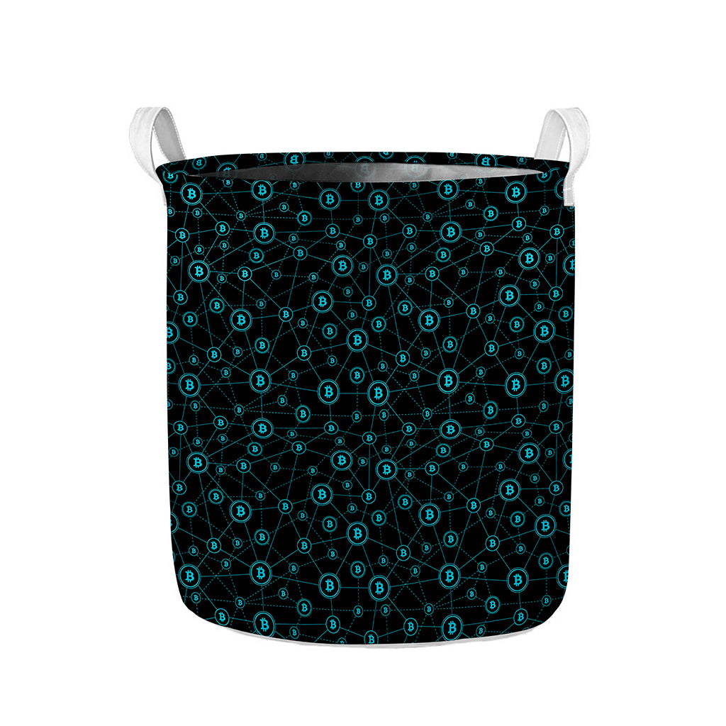 Blue Bitcoin Pattern Print Collapsible Laundry Basket