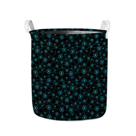 Blue Bitcoin Pattern Print Collapsible Laundry Basket