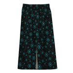 Blue Bitcoin Pattern Print Cotton Front Slit Maxi Skirt