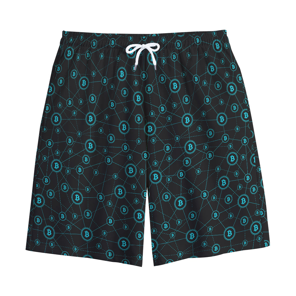 Blue Bitcoin Pattern Print Cotton Shorts